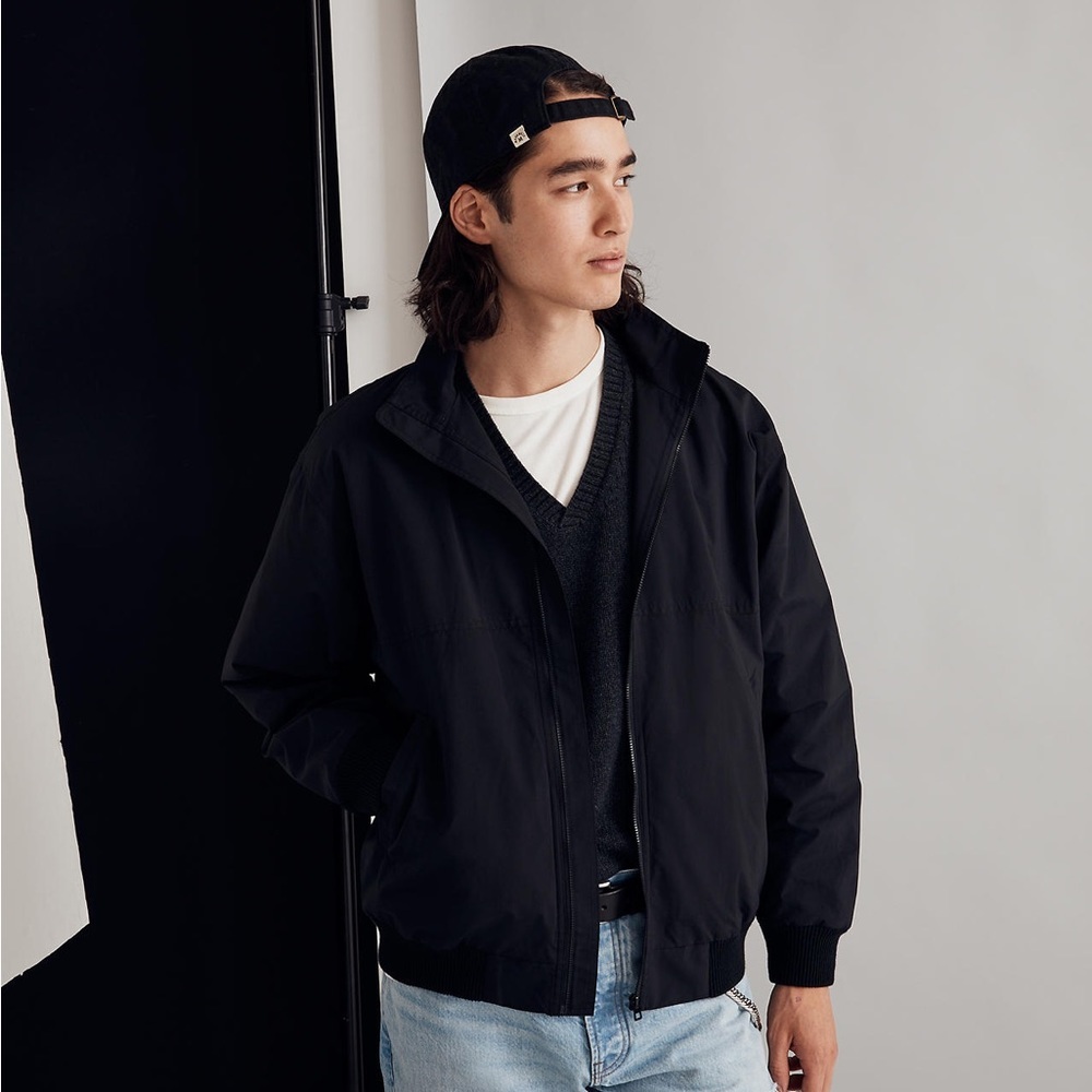 Madewell Fleece-Lined Bomber Jacket Black Large